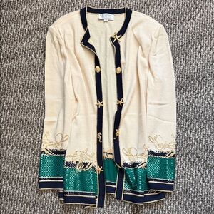 St. John Cream and Green Cardigan